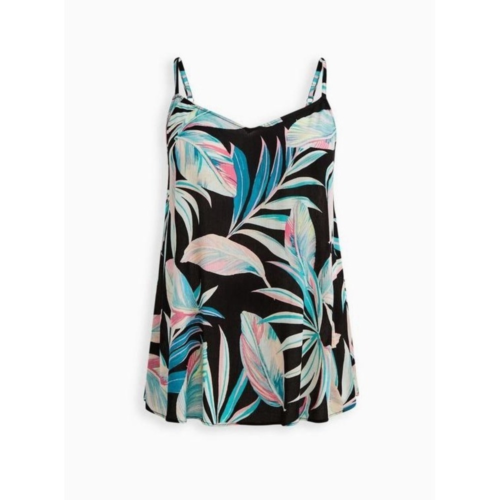 Torrid Sophie Crinkle Gauze‎ Swing Cami Plus Size 1 Tropical Pastel Palm Leaves